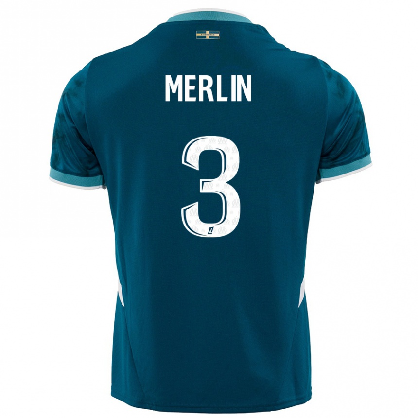 Kids Football Quentin Merlin #3 Turquoise Blue Away Jersey 2024/25 T-Shirt Canada