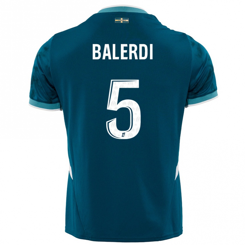 Kids Football Leonardo Balerdi #5 Turquoise Blue Away Jersey 2024/25 T-Shirt Canada