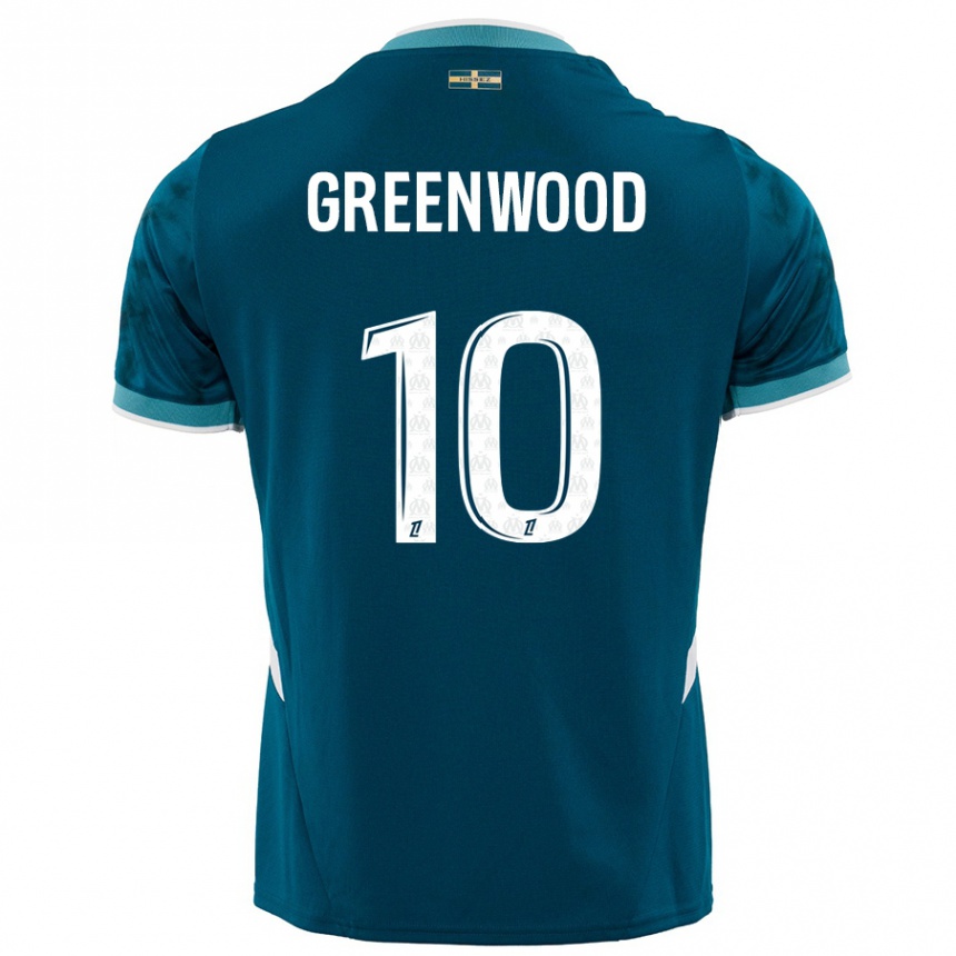 Kids Football Mason Greenwood #10 Turquoise Blue Away Jersey 2024/25 T-Shirt Canada