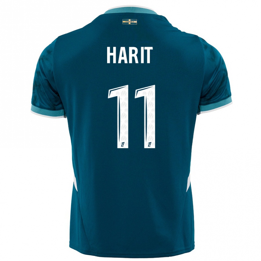 Kids Football Amine Harit #11 Turquoise Blue Away Jersey 2024/25 T-Shirt Canada