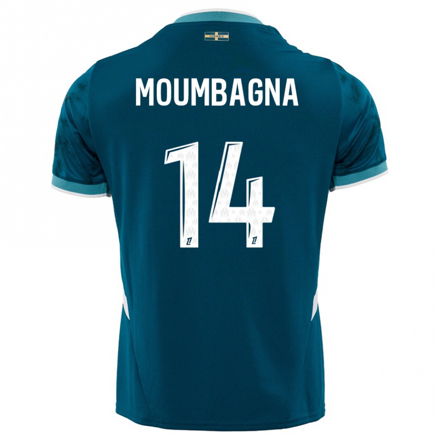 Kids Football Faris Moumbagna #14 Turquoise Blue Away Jersey 2024/25 T-Shirt Canada