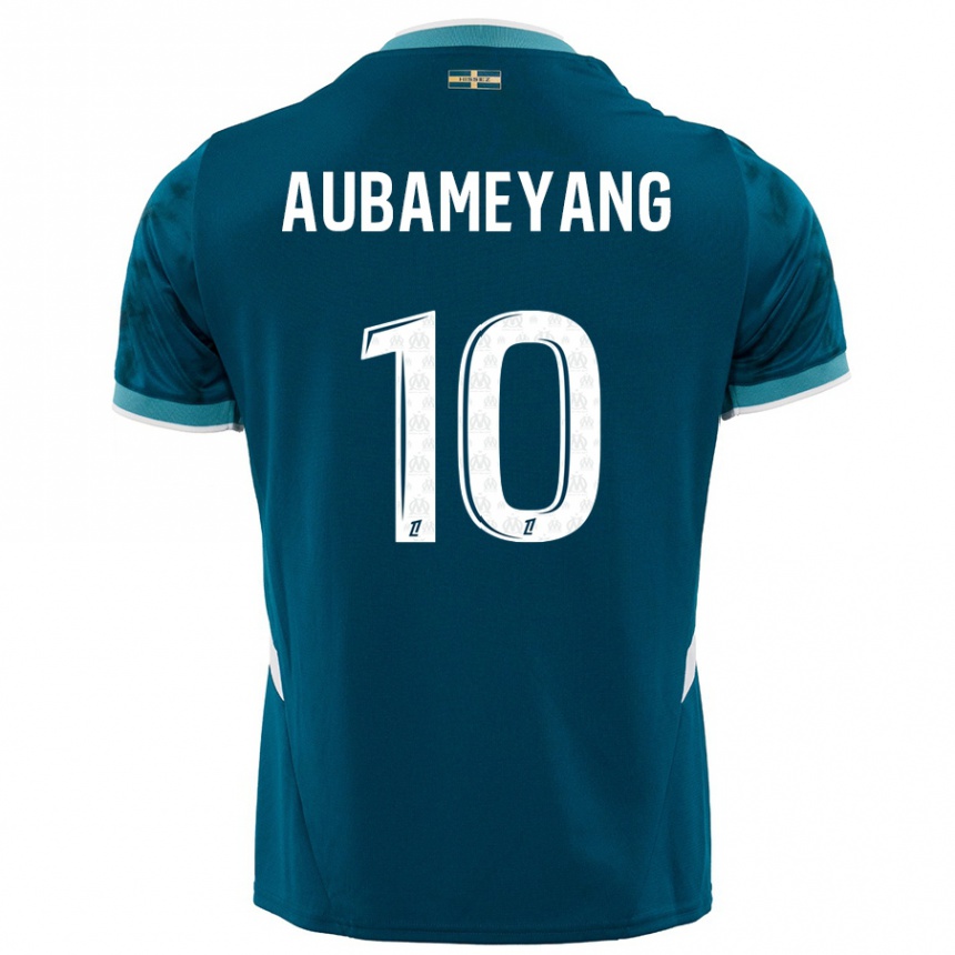 Kids Football Pierre-Emerick Aubameyang #10 Turquoise Blue Away Jersey 2024/25 T-Shirt Canada