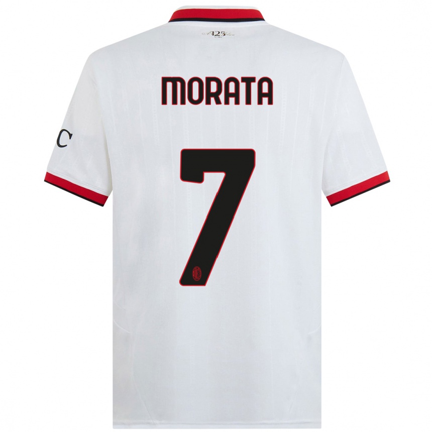 Kids Football Alvaro Morata #7 White Black Red Away Jersey 2024/25 T-Shirt Canada