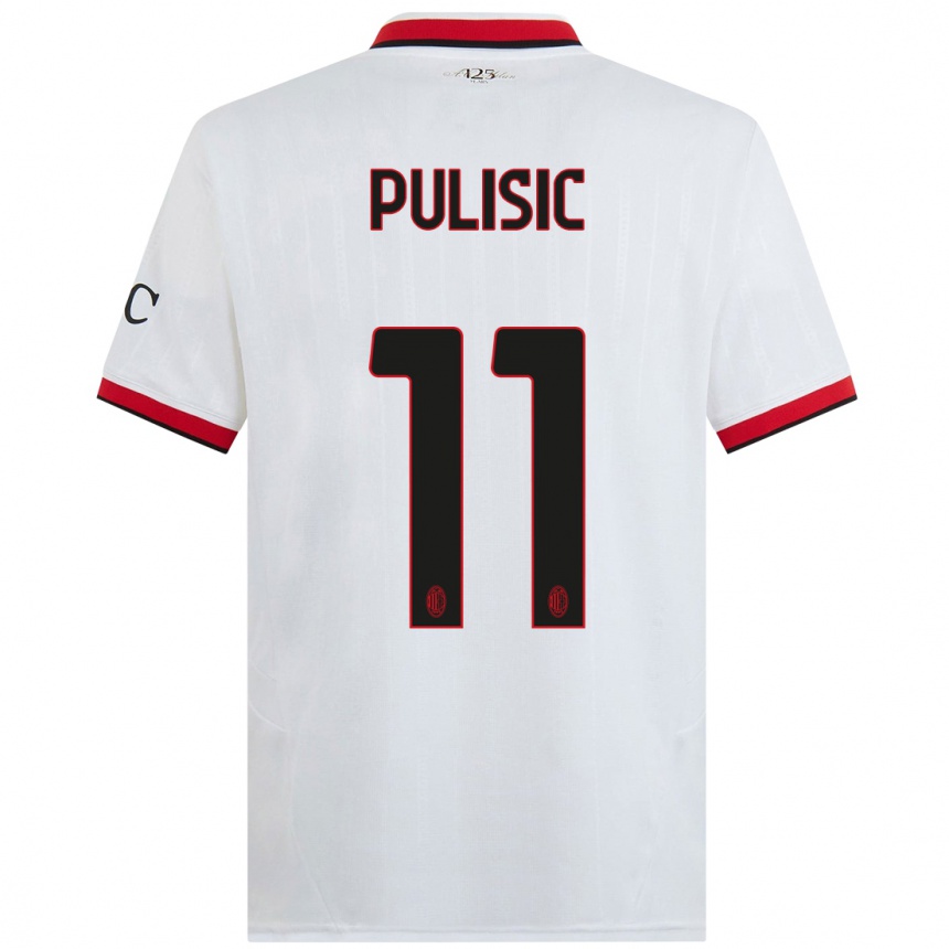 Kids Football Christian Pulisic #11 White Black Red Away Jersey 2024/25 T-Shirt Canada