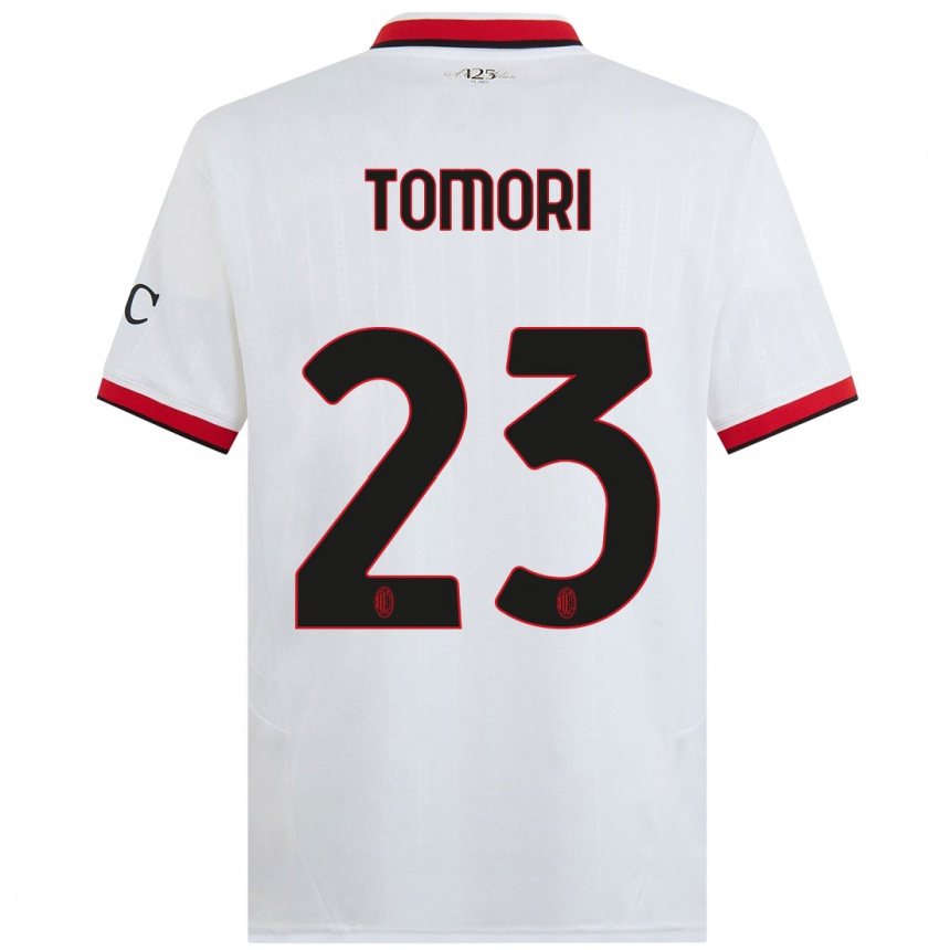 Kids Football Fikayo Tomori #23 White Black Red Away Jersey 2024/25 T-Shirt Canada