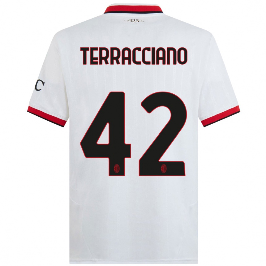 Kids Football Filippo Terracciano #42 White Black Red Away Jersey 2024/25 T-Shirt Canada