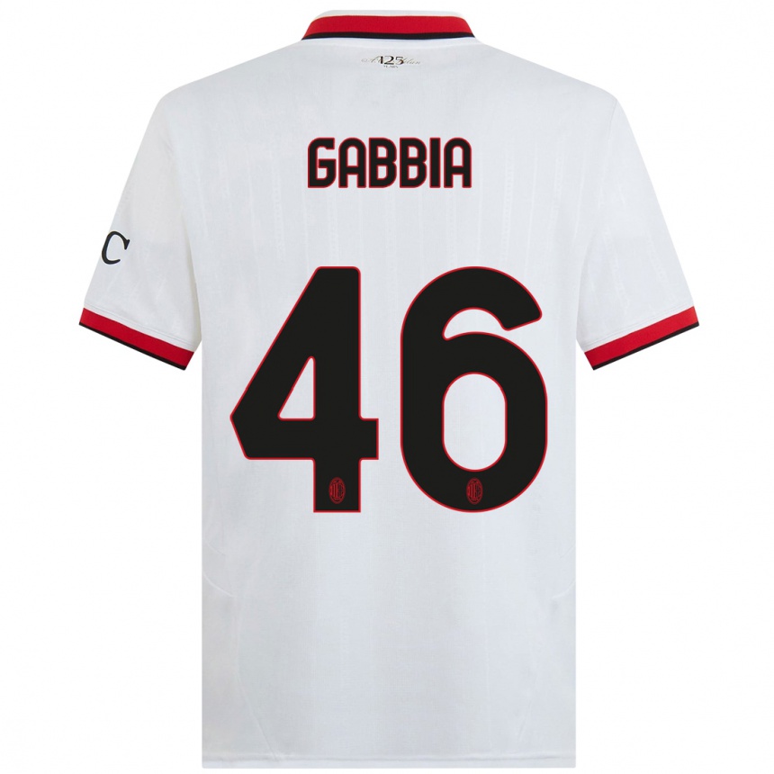 Kids Football Matteo Gabbia #46 White Black Red Away Jersey 2024/25 T-Shirt Canada