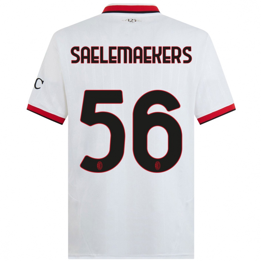 Kids Football Alexis Saelemaekers #56 White Black Red Away Jersey 2024/25 T-Shirt Canada