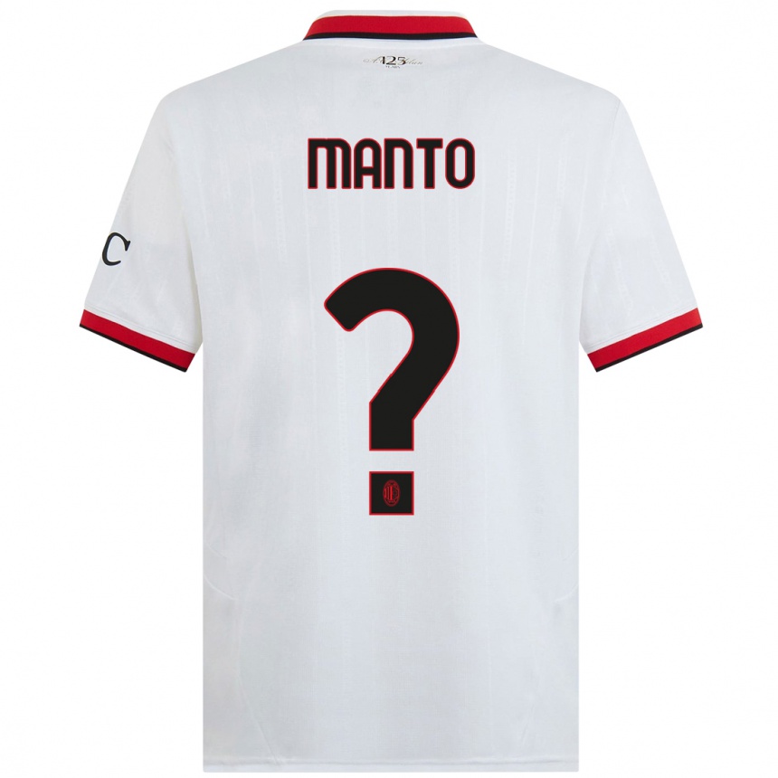 Kids Football Gaetano Manto #0 White Black Red Away Jersey 2024/25 T-Shirt Canada