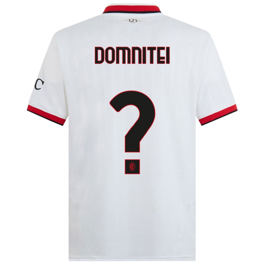 Kids Football Francesco Domniței #0 White Black Red Away Jersey 2024/25 T-Shirt Canada