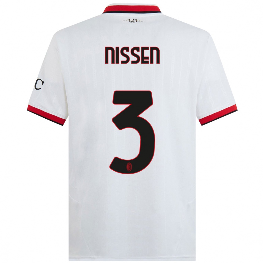 Kids Football Fredrik Nissen #3 White Black Red Away Jersey 2024/25 T-Shirt Canada