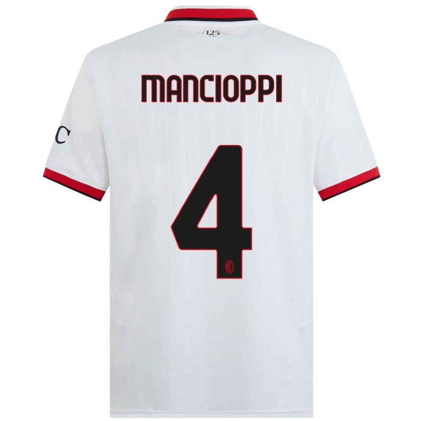 Kids Football Tommaso Mancioppi #4 White Black Red Away Jersey 2024/25 T-Shirt Canada