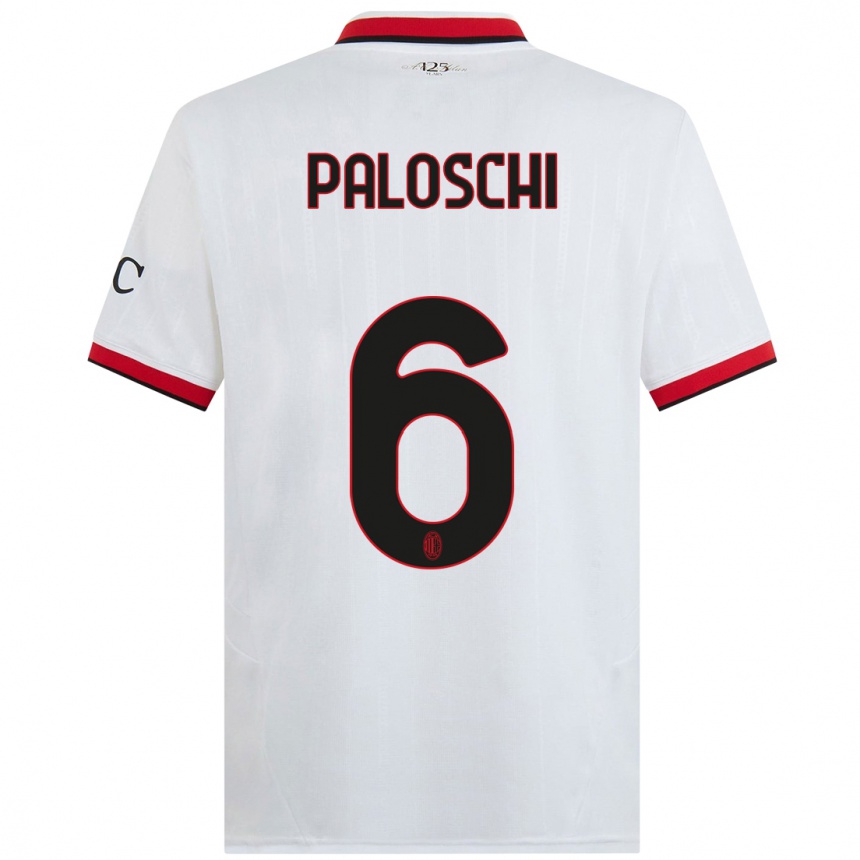 Kids Football Dorian Paloschi #6 White Black Red Away Jersey 2024/25 T-Shirt Canada