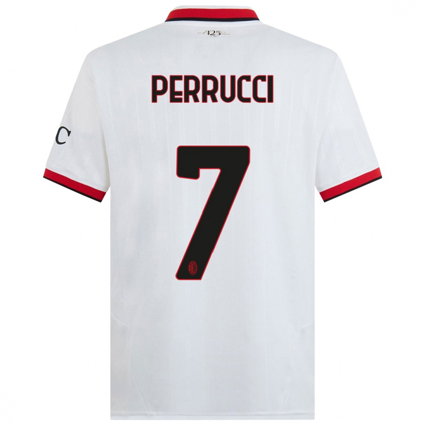 Kids Football Vincenzo Perrucci #7 White Black Red Away Jersey 2024/25 T-Shirt Canada