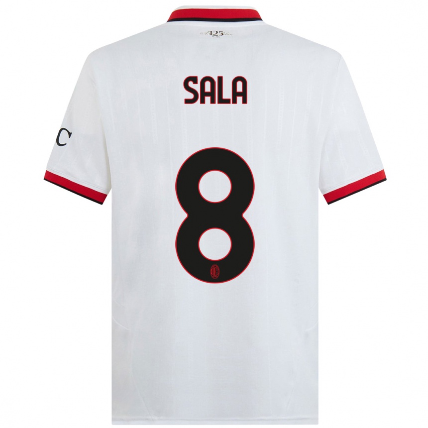 Kids Football Emanuele Sala #8 White Black Red Away Jersey 2024/25 T-Shirt Canada