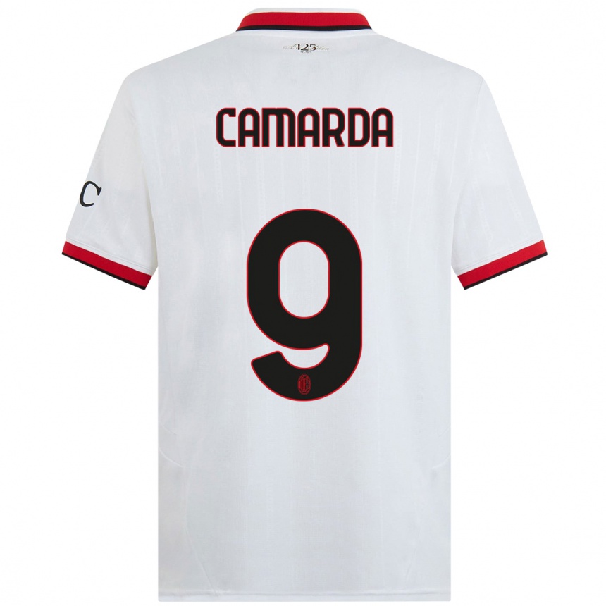 Kids Football Francesco Camarda #9 White Black Red Away Jersey 2024/25 T-Shirt Canada