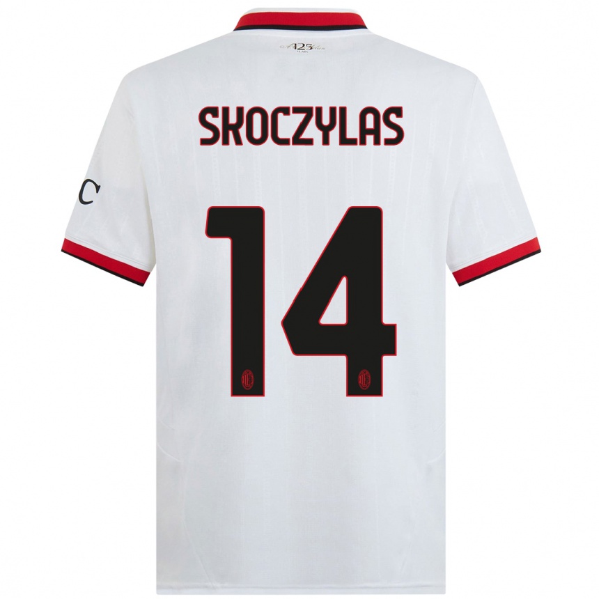 Kids Football Mateusz Skoczylas #14 White Black Red Away Jersey 2024/25 T-Shirt Canada