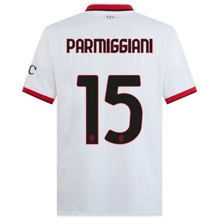 Kids Football Pietro Parmiggiani #15 White Black Red Away Jersey 2024/25 T-Shirt Canada