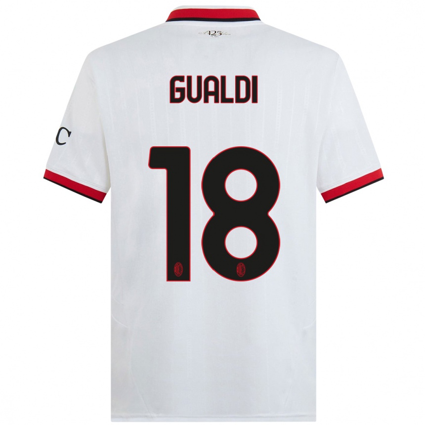 Kids Football Andrea Gualdi #18 White Black Red Away Jersey 2024/25 T-Shirt Canada