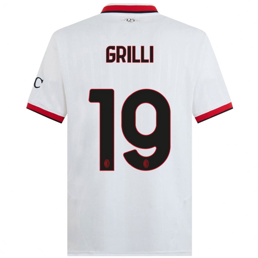 Kids Football Lorenzo Grilli #19 White Black Red Away Jersey 2024/25 T-Shirt Canada