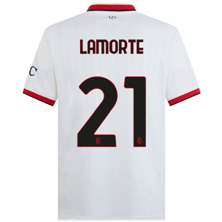 Kids Football Alessandro Lamorte #21 White Black Red Away Jersey 2024/25 T-Shirt Canada