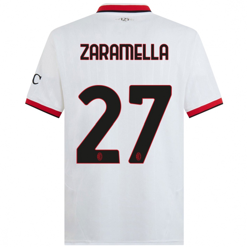 Kids Football Mattia Zaramella #27 White Black Red Away Jersey 2024/25 T-Shirt Canada