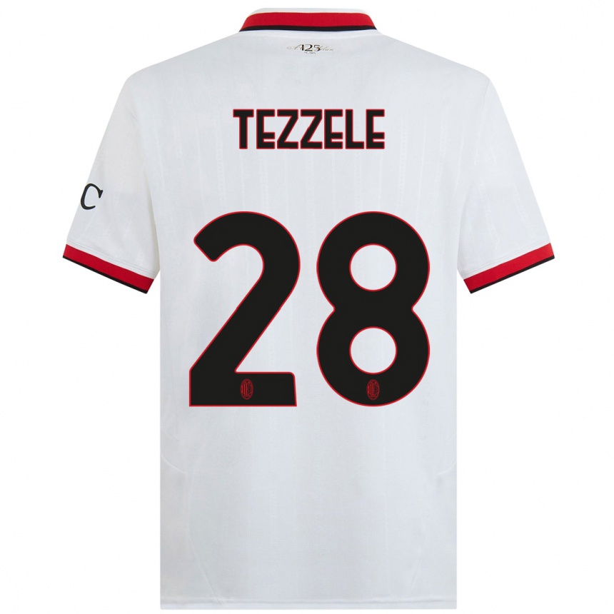 Kids Football Matteo Tezzele #28 White Black Red Away Jersey 2024/25 T-Shirt Canada