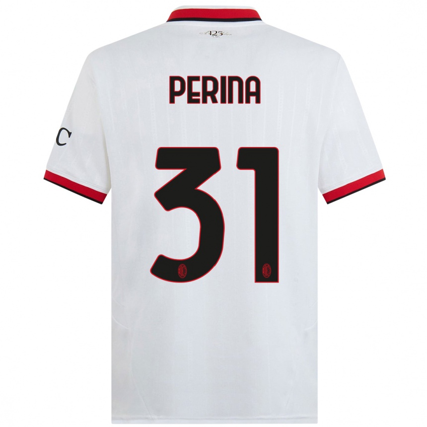 Kids Football Gioele Perina #31 White Black Red Away Jersey 2024/25 T-Shirt Canada