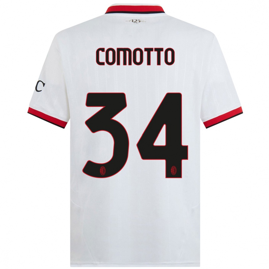 Kids Football Christian Comotto #34 White Black Red Away Jersey 2024/25 T-Shirt Canada