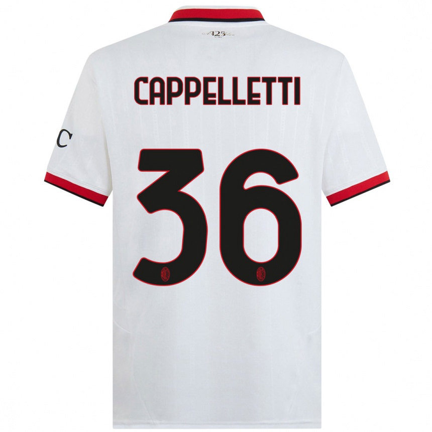 Kids Football Mattia Cappelletti #36 White Black Red Away Jersey 2024/25 T-Shirt Canada