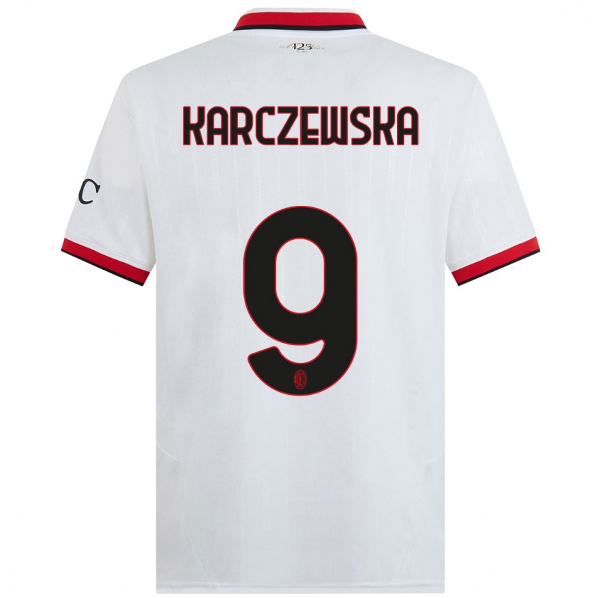 Kids Football Nikola Karczewska #9 White Black Red Away Jersey 2024/25 T-Shirt Canada