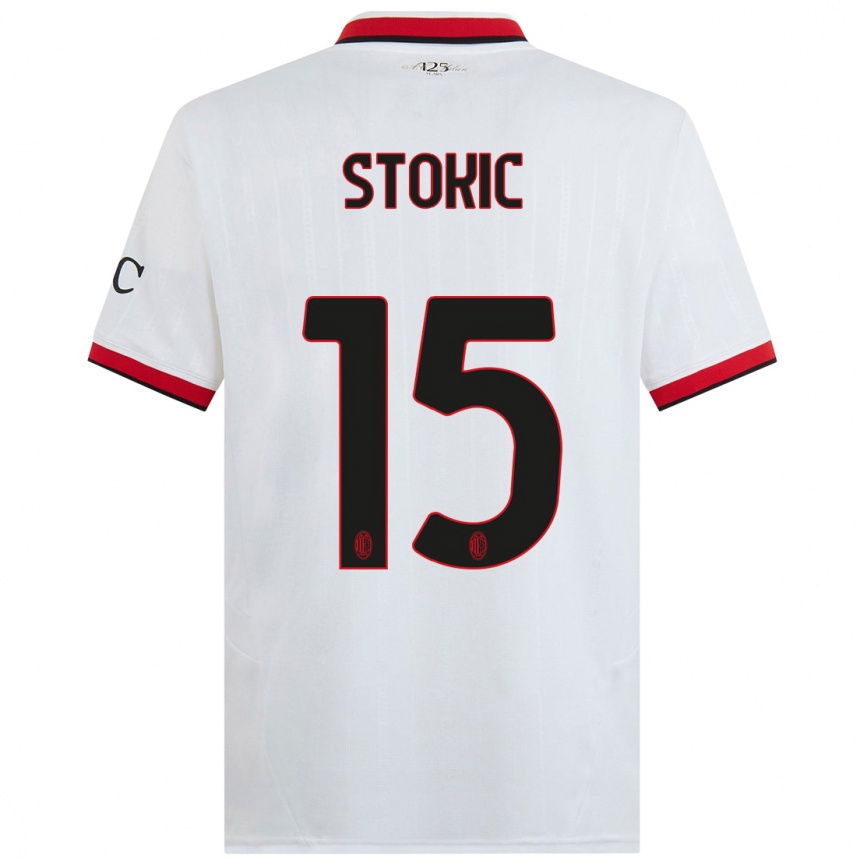 Kids Football Sara Stokić #15 White Black Red Away Jersey 2024/25 T-Shirt Canada