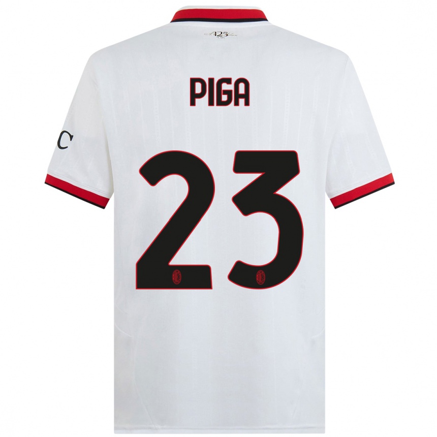 Kids Football Julie Piga #23 White Black Red Away Jersey 2024/25 T-Shirt Canada