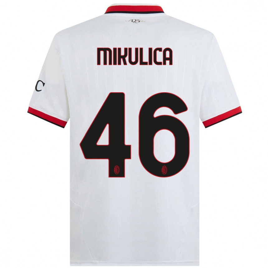 Kids Football Petra Mikulica #46 White Black Red Away Jersey 2024/25 T-Shirt Canada