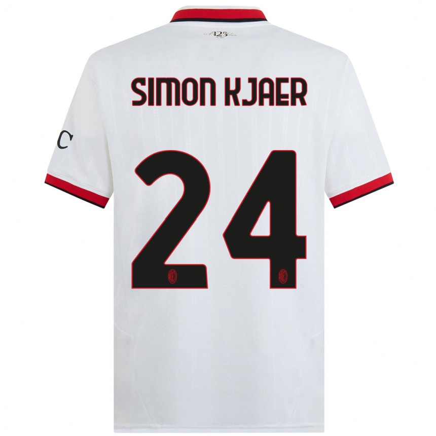 Kids Football Simon Kjaer #24 White Black Red Away Jersey 2024/25 T-Shirt Canada