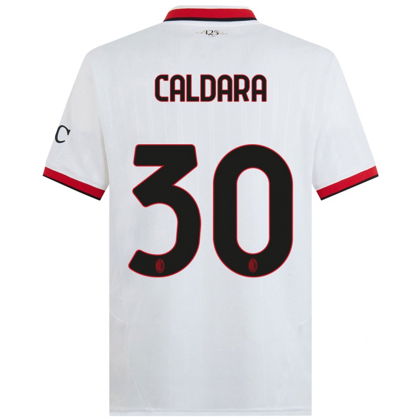 Kids Football Mattia Caldara #30 White Black Red Away Jersey 2024/25 T-Shirt Canada