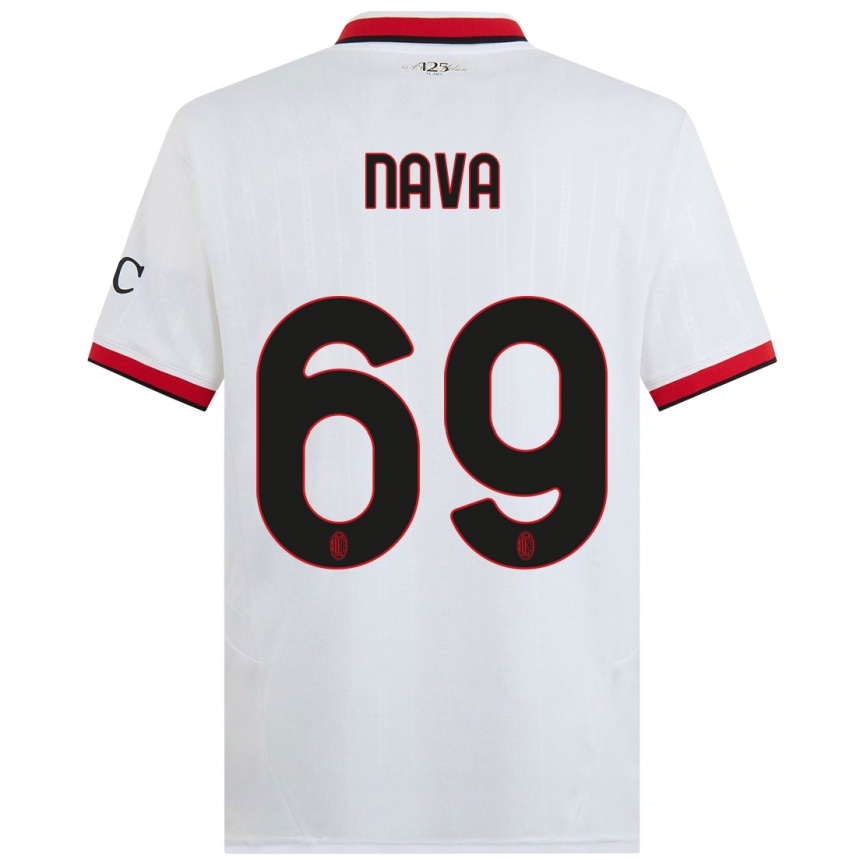 Kids Football Lapo Nava #69 White Black Red Away Jersey 2024/25 T-Shirt Canada