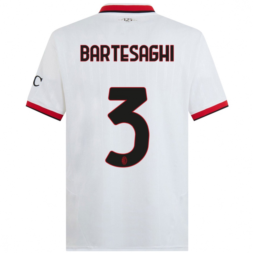 Kids Football Davide Bartesaghi #3 White Black Red Away Jersey 2024/25 T-Shirt Canada