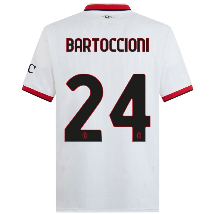 Kids Football Andrea Bartoccioni #24 White Black Red Away Jersey 2024/25 T-Shirt Canada