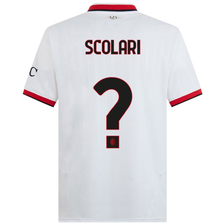 Kids Football Davide Scolari #0 White Black Red Away Jersey 2024/25 T-Shirt Canada