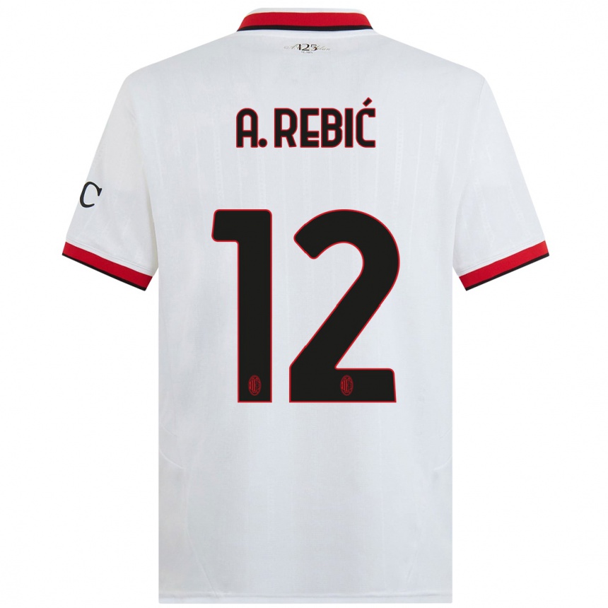 Enfant Football Maillot Ante Rebic #12 Blanc Noir Rouge Tenues Extérieur 2024/25 Canada