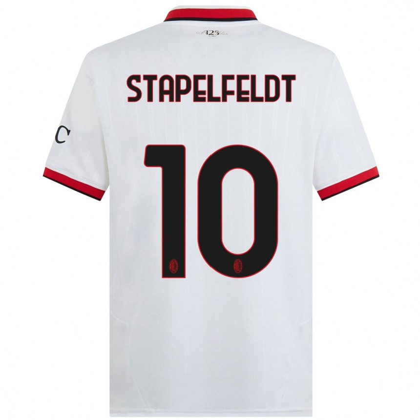 Kids Football Nina Stapelfeldt #10 White Black Red Away Jersey 2024/25 T-Shirt Canada