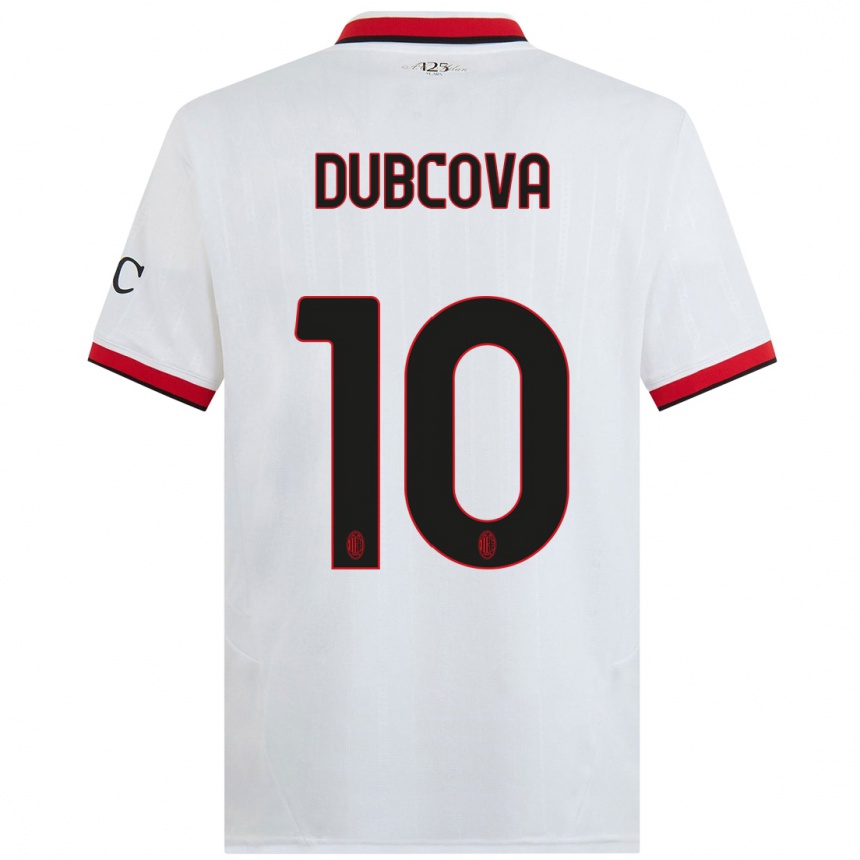 Kids Football Kamila Dubcova #10 White Black Red Away Jersey 2024/25 T-Shirt Canada