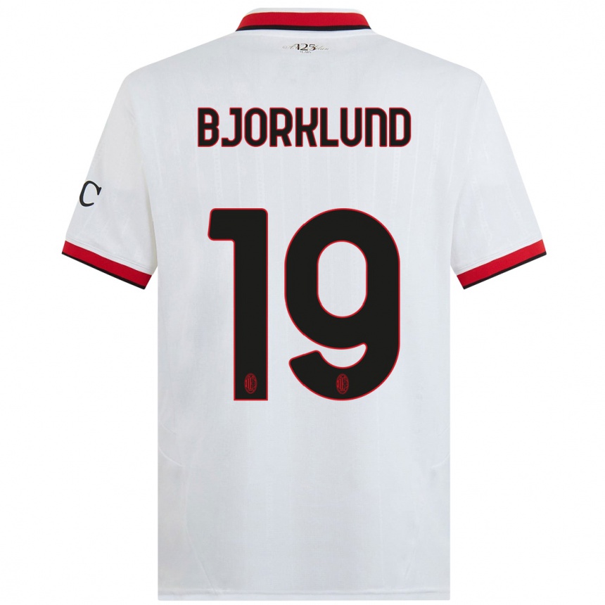 Kids Football Lukas Bjorklund #19 White Black Red Away Jersey 2024/25 T-Shirt Canada