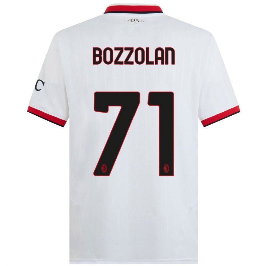 Kids Football Andrea Bozzolan #71 White Black Red Away Jersey 2024/25 T-Shirt Canada