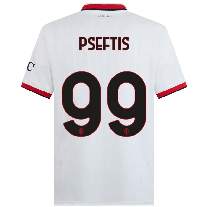 Kids Football Fotios Pseftis #99 White Black Red Away Jersey 2024/25 T-Shirt Canada