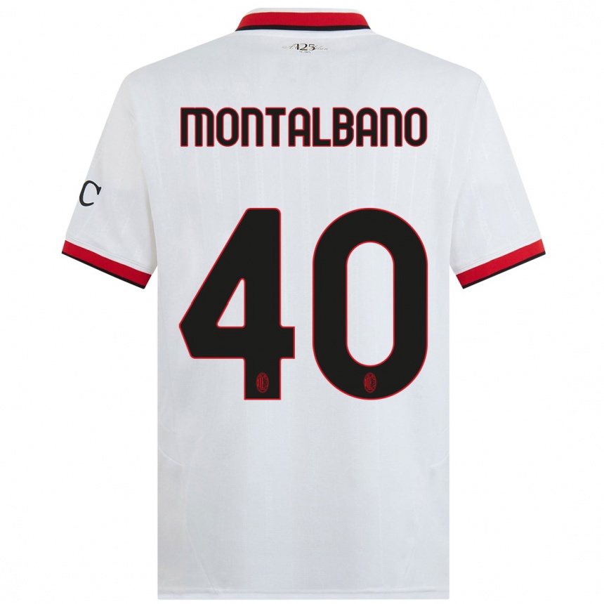 Kids Football Nicolo Montalbano #40 White Black Red Away Jersey 2024/25 T-Shirt Canada