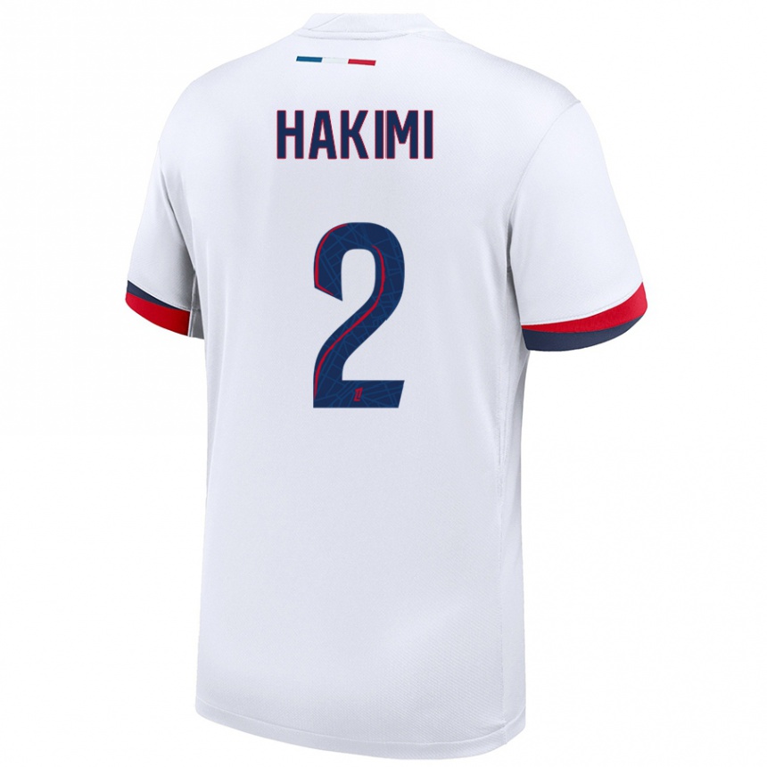 Kids Football Achraf Hakimi #2 White Blue Red Away Jersey 2024/25 T-Shirt Canada