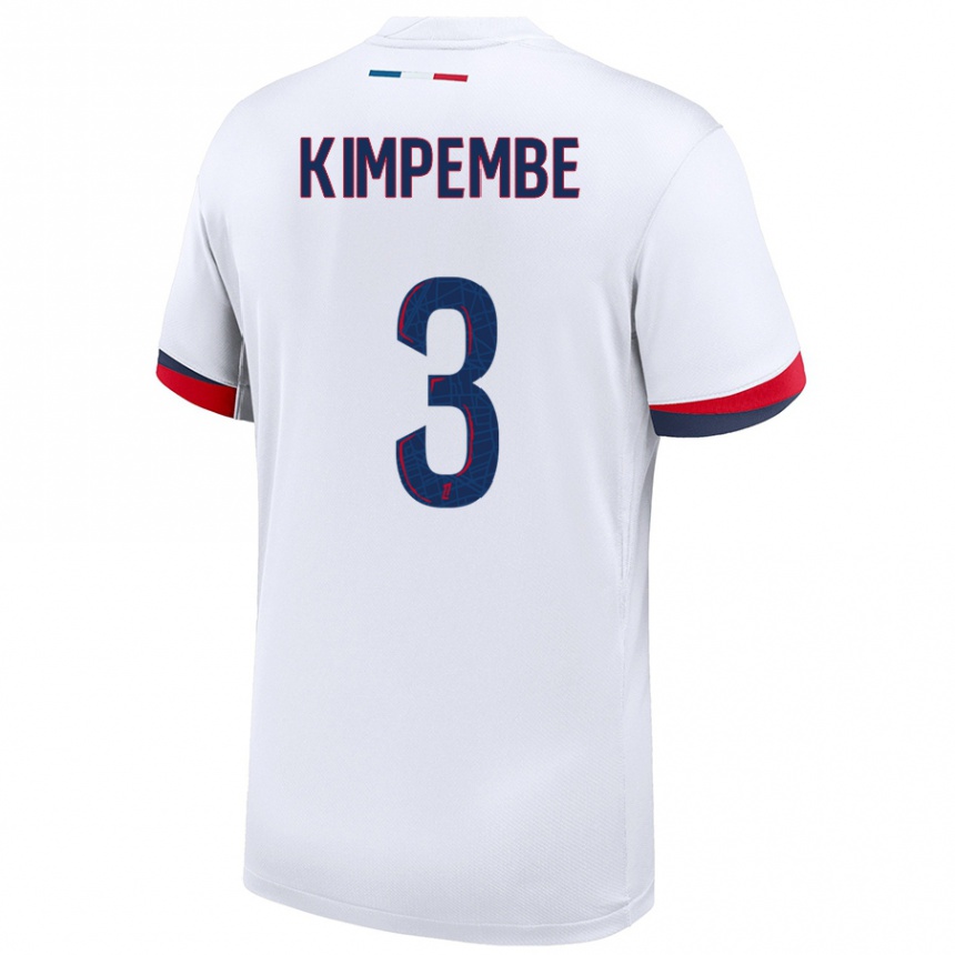 Kids Football Presnel Kimpembe #3 White Blue Red Away Jersey 2024/25 T-Shirt Canada