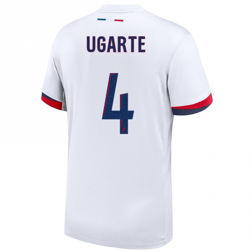 Kids Football Manuel Ugarte #4 White Blue Red Away Jersey 2024/25 T-Shirt Canada